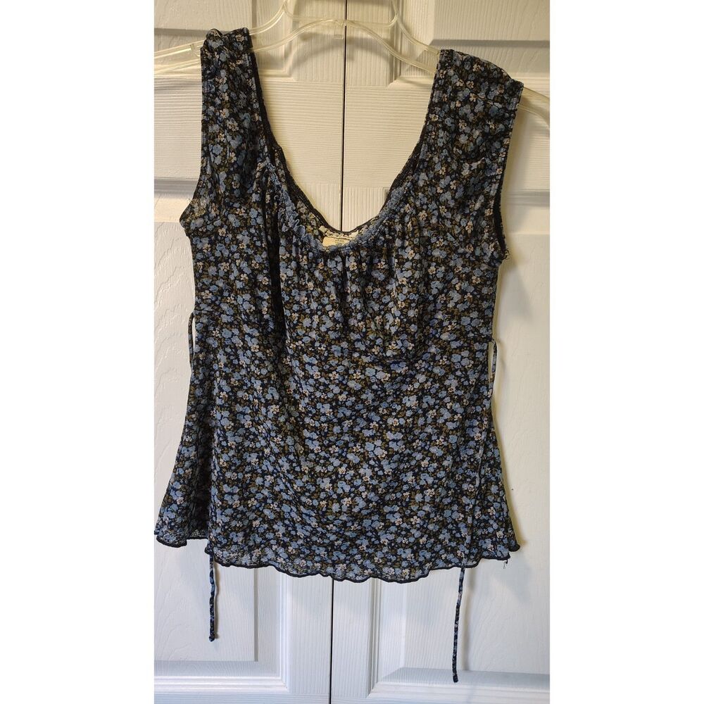 Vintage Y2K Self Esteem Blue Floral Mesh Milkmaid Cami Tank Top Large